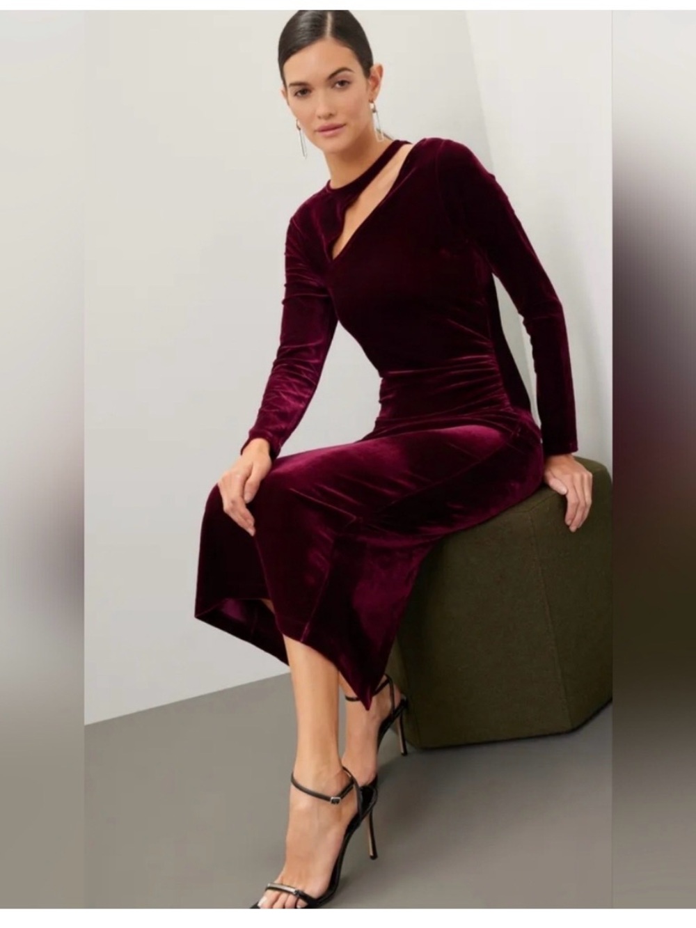 NWT REISS $240 MACEY Velvet Mide Cutout Dress Burgundy Berry NWT Sz 6
